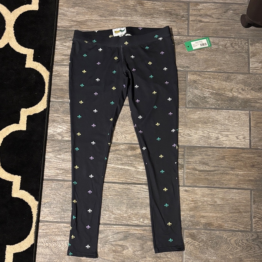 Tipsy elves Black Leggings with Multicolor Fleur-de-Lis Pattern
